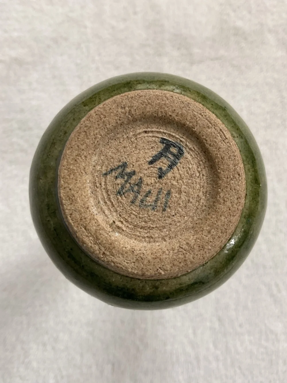 Signed Studio Pottery Bud Vase Green Drip Glaze Textured Art Pottery 4.5”